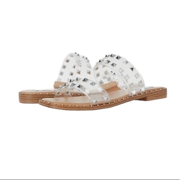 Steve Madden Dual Straps Studded Slide Sandals- Clear Silver - Picture 1 of 5